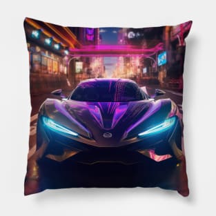 Asian Neon City Sports Car Pillow