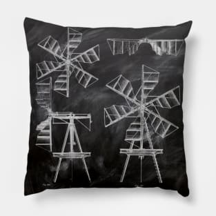 Dark Academia chalkboard patent print  western country farm windmill Pillow