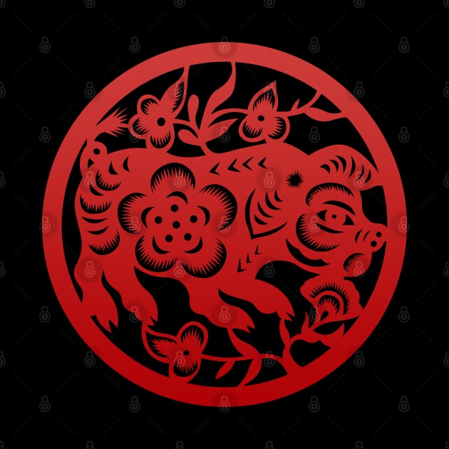 Chinese Zodiac Pig in Red by Takeda_Art