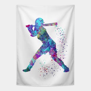 Baseball Batter Girl Colorful Watercolor Silhouette Tapestry