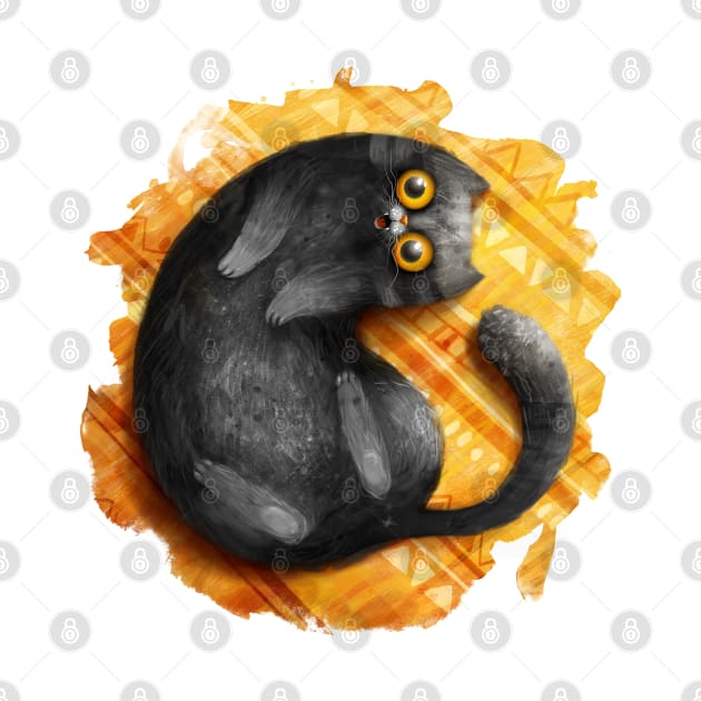 Happy smiling black cat on a yellow carpet by Marysha_art