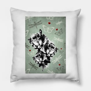 Abstract Roses, Butterflies and Dragonflies Pillow