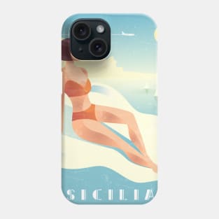 Sicily, Italy - Boho Retro travel poster Phone Case