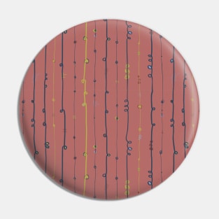 Vertical doodle curl stripes blue and lime on a dark coral brown background Pin