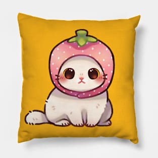 Kitty in Strawberry Hat Pillow