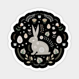 Folk Easter with Floral Motifs - Eggs , Easter Bunny Magnet