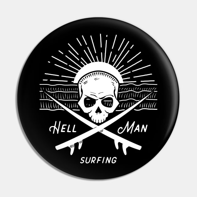 Hellman Surfing Skull Sunrise Pin by atomguy