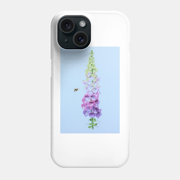 Foxglove and Bee (blue tint) Phone Case by arlyon