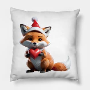 Fox in Santa's hat with a red heart. Funny Christmas animals /1 Pillow