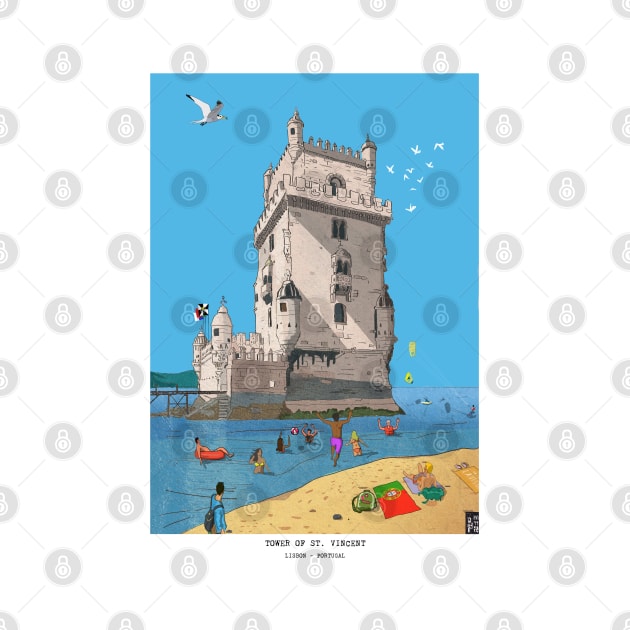 Belém Tower, Tower of Saint Vincent Lisbon Illustration by Wall-Art-Sketch