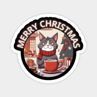 Cozy Christmas Cat Hot Choco Tree Magnet