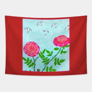 Roses and Seagulls Tapestry