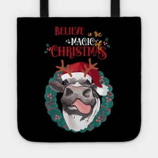 Christmas sweater cow reindeer horns and nose christmas Tote