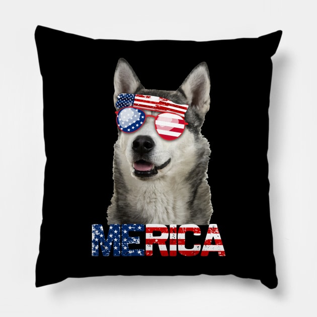 Merica Siberian Husky Dog American Flag 4Th Of July Pillow by jrgenbode