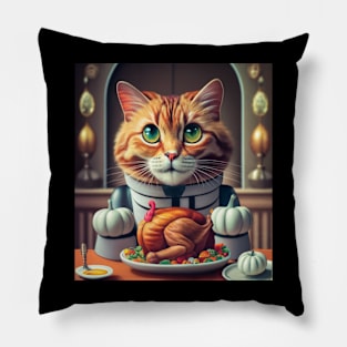 Thanksgiving robotic cat turkey dinner Pillow