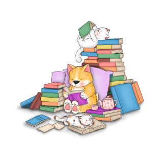 Corgi and cats read books T-Shirt