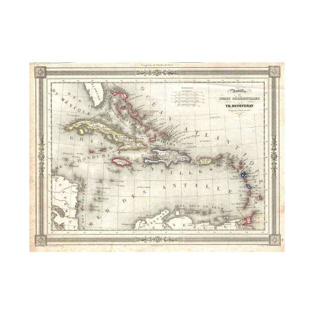 Vintage Map of The Caribbean (1852) by Bravuramedia