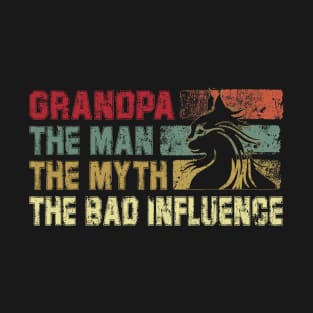 Mens Grandpa the Man the Myth the Bad Influence Vintage Cat Father's Day Gift Dad T-Shirt