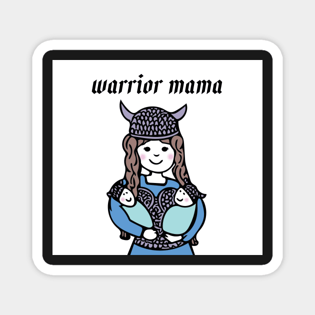 Warrior Mama - brunette Valkyrie Mom with twins Magnet by bettyretro