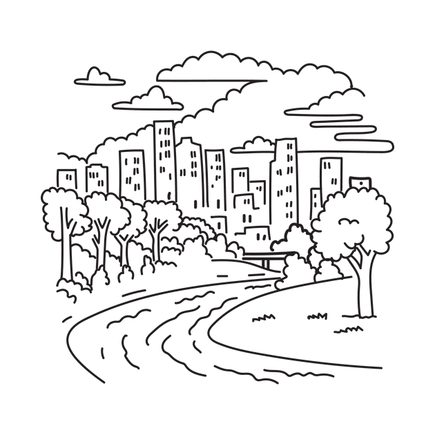 Buffalo Bayou Park near Downtown Houston Texas USA Mono Line Art by patrimonio