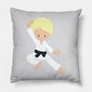 Karate Boy, Cute Boy, Blond Hair, Black Belt Pillow