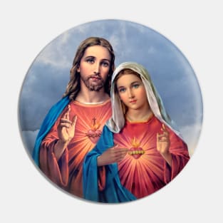 Twin Hearts (Jesus and Mary) close together with sky background Pin