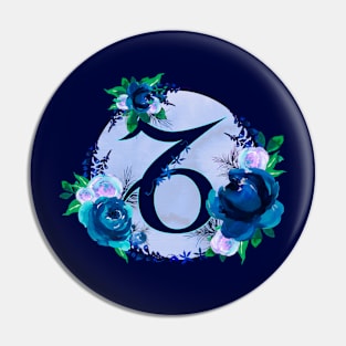 Capricorn Zodiac Horoscope Blue Floral Monogram Pin