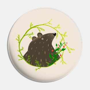 Brown Bear Wreath Pin