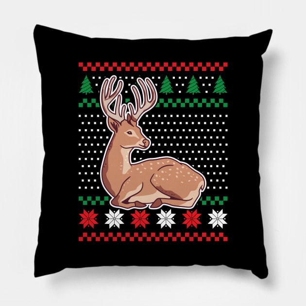 Ugly Christmas Sweaters Deer Pillow by JS Arts