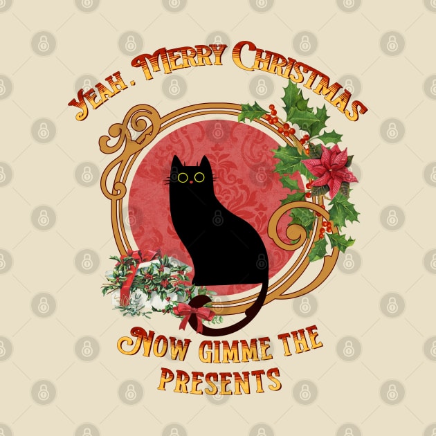 Grumpy black cat merry christmas, Festive black cat by Catmaleon Design