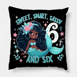 Black Mermaid 6th Birthday Sweet Sassy Six Black Girl Magic Pillow