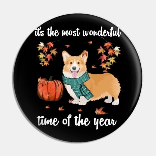 Corgi Dog Autumn Fall Most Wonderful Time Maple Gift Pin