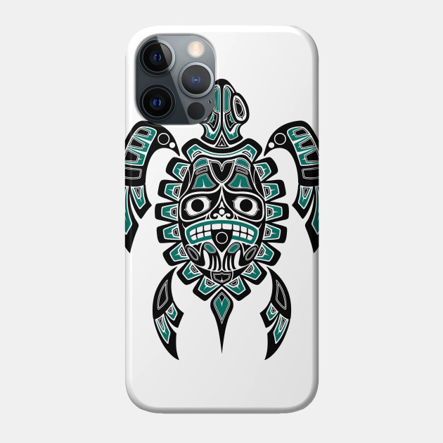 Teal Blue and Black Haida Spirit Sea Turtle - Sea Turtle - Phone Case