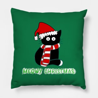 Black Cat wishing you Meowy Christmas! Pillow