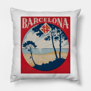 Barcelona Spain Barcelona Vintage Landscape Pillow