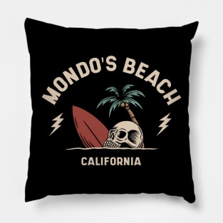 Vintage Surfing Mondo's Beach California // Retro Surf Skull Pillow