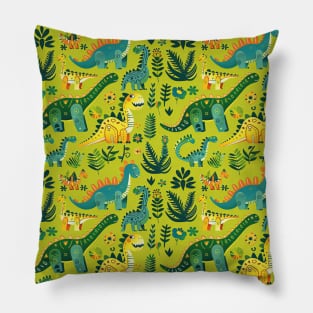 Delightful Dinosaurs in Enchanted Garden Pattern Pillow