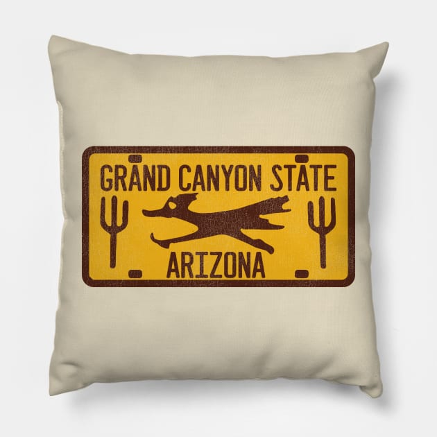 Vintage Arizona Roadrunner License Plate Pillow by darklordpug