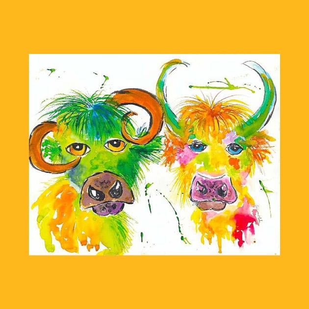 Quirky Colourful Bulls by Casimirasquirkyart