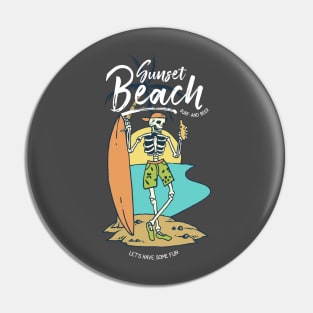 Sunset Beach Surfing | Skeleton Drinking Surfer Cali Cool Pin