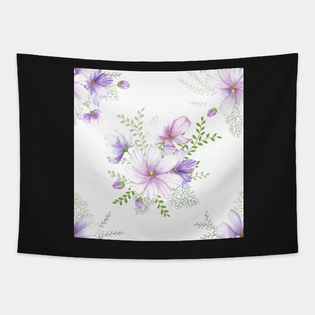 Cosmos flowers spring bouquets watercolor print Tapestry by likapix