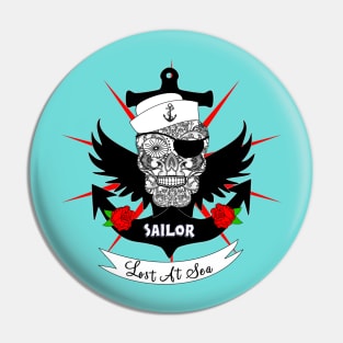 Sugar Skull Sailor Tattoo Cool Graphic  Design Pin
