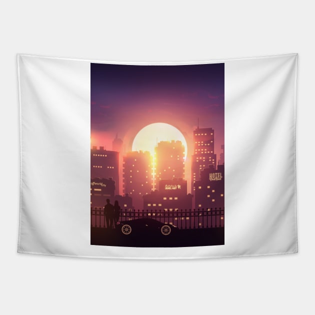 Sunset city love art Tapestry by DenielHast