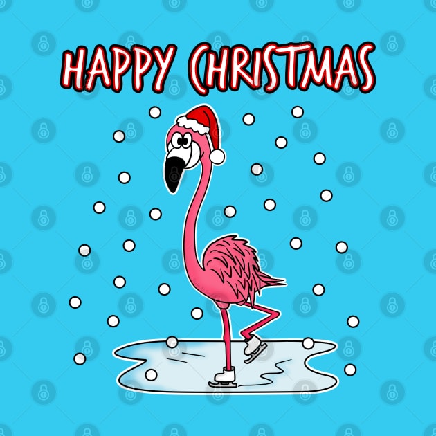 Christmas Flamingo Ice Skating Funny Bird Wildlife by doodlerob