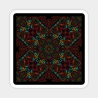 Blue and red abstract flourish seamless kaleidoscope black background Magnet