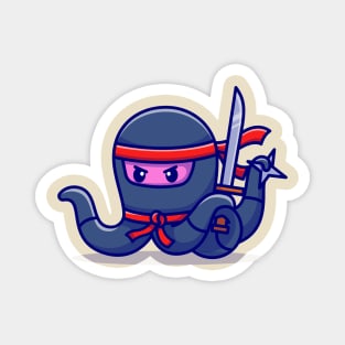 Cute Octopus Ninja Holding Sword Cartoon Magnet