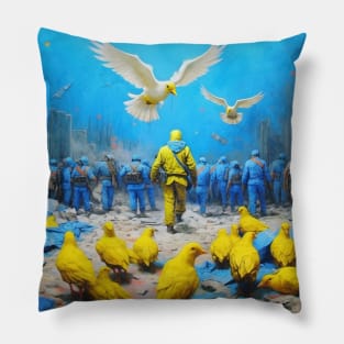 FREEDOM FOR UKRAINE - soldier son a battlefield, illustration, painting style Pillow