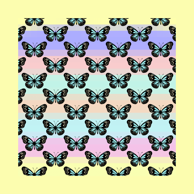 Tiny Black and Blue Butterflies pattern on pastel color background by galaxieartshop