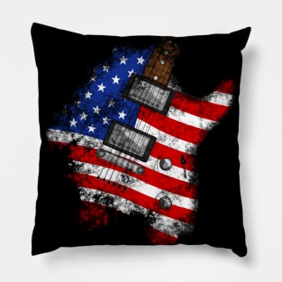 4th July Electric Guitar American Flag Independence Day Pillow