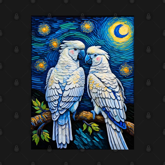 White Cockatoo in starry night by FUN GOGH